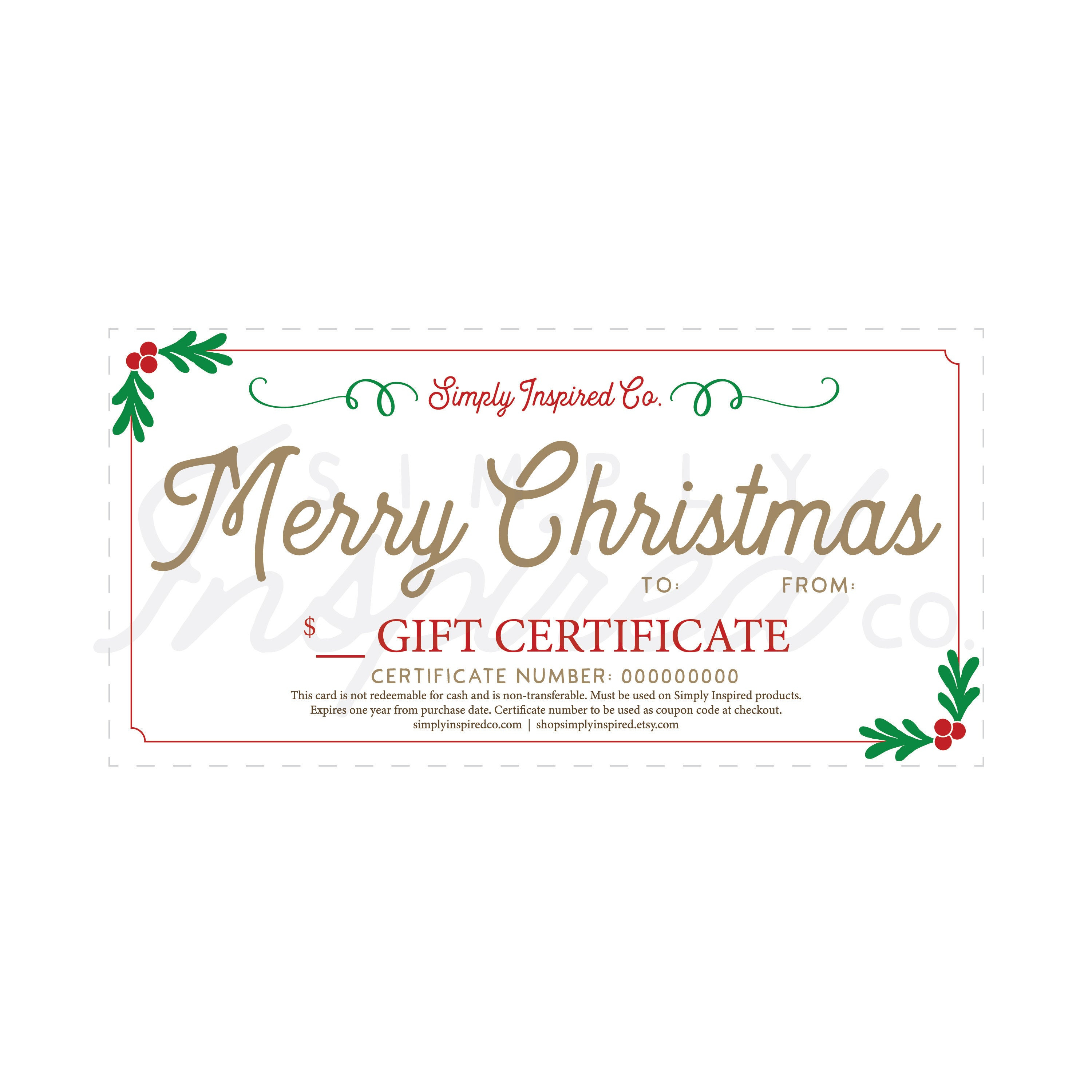 Merry Christmas Gift Certificate – Gift – Christmas – Gift Certificate –  Holidays – Giving – Presents – Gift Card – Simply Inspired With Regard To Merry Christmas Gift Certificate Templates