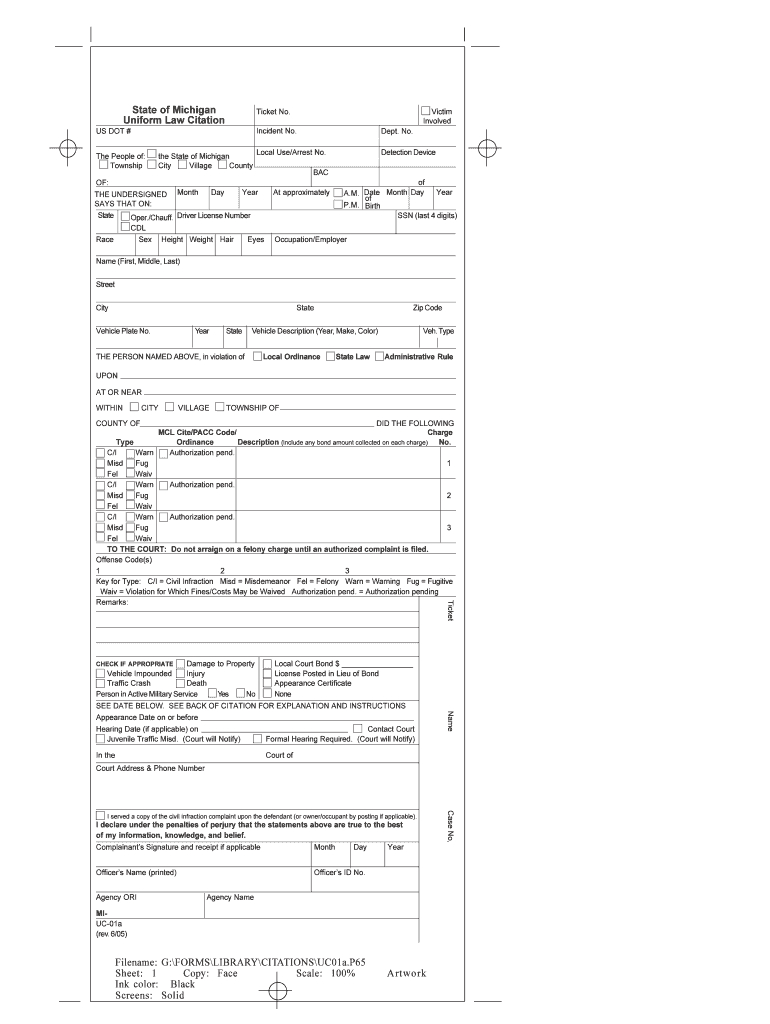 Michigan Uniform Law – Fill Online, Printable, Fillable Pertaining To Blank Speeding Ticket Template