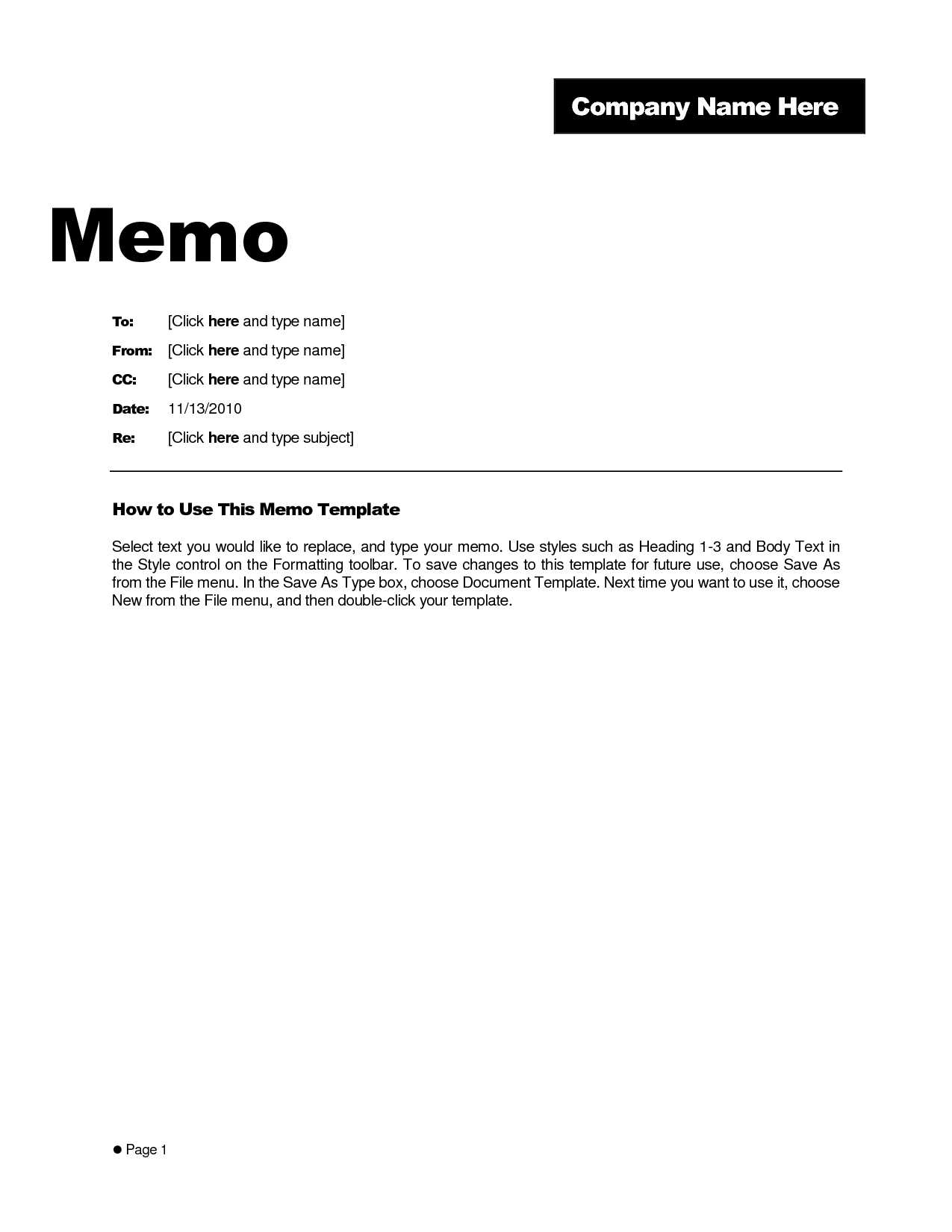 cash memo format in word - Ficim In Memo Template Word 2010