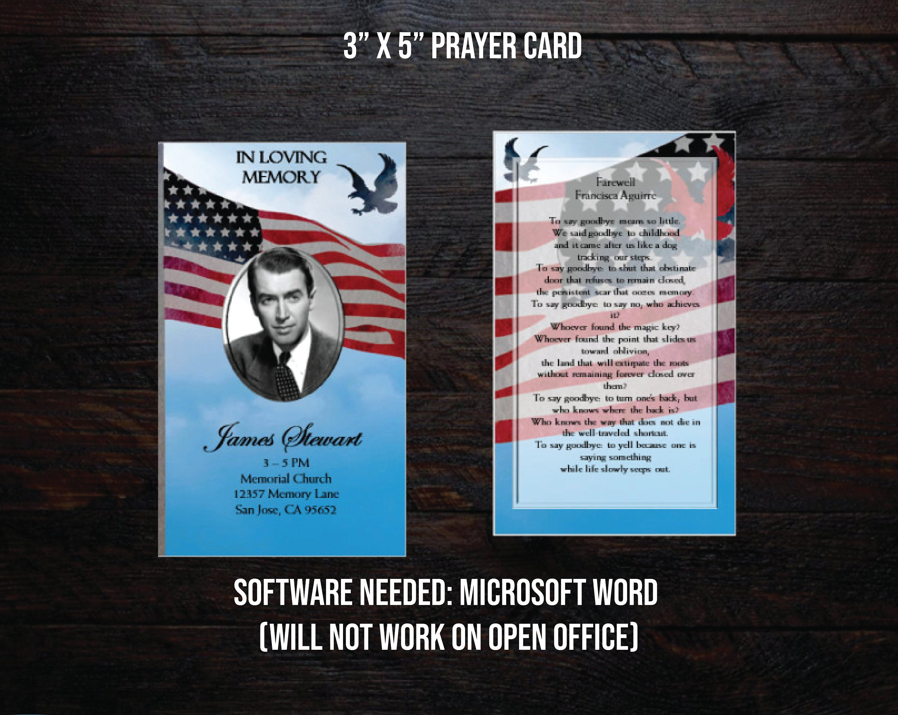 Microsoft Word Template Funeral Prayer Card | Memorial Prayer Card|  Editable Text | Us Flag | Military Men | Eagle Intended For Prayer Card Template For Word