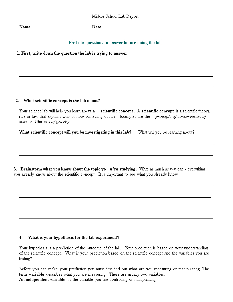 Middle School Lab Report | Templates At Intended For Lab Report Template Middle School