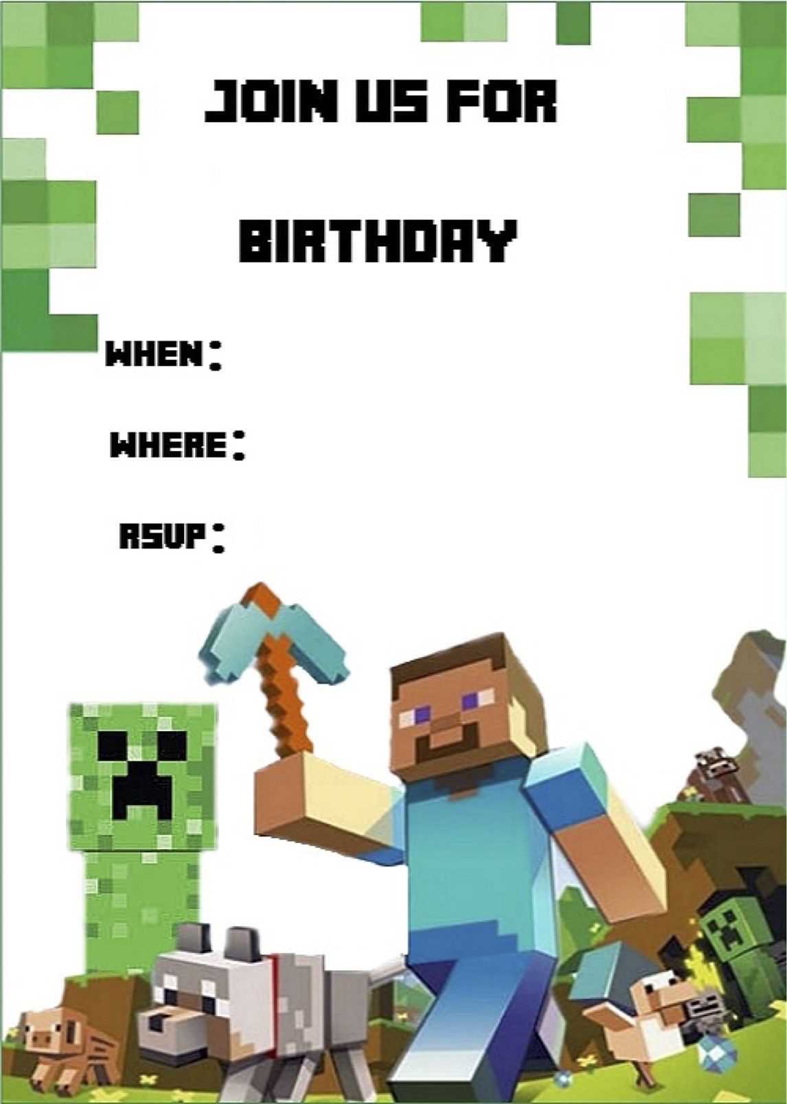 Minecraft Invite | Minecraft Party | Minecraft Birthday With Minecraft Birthday Card Template