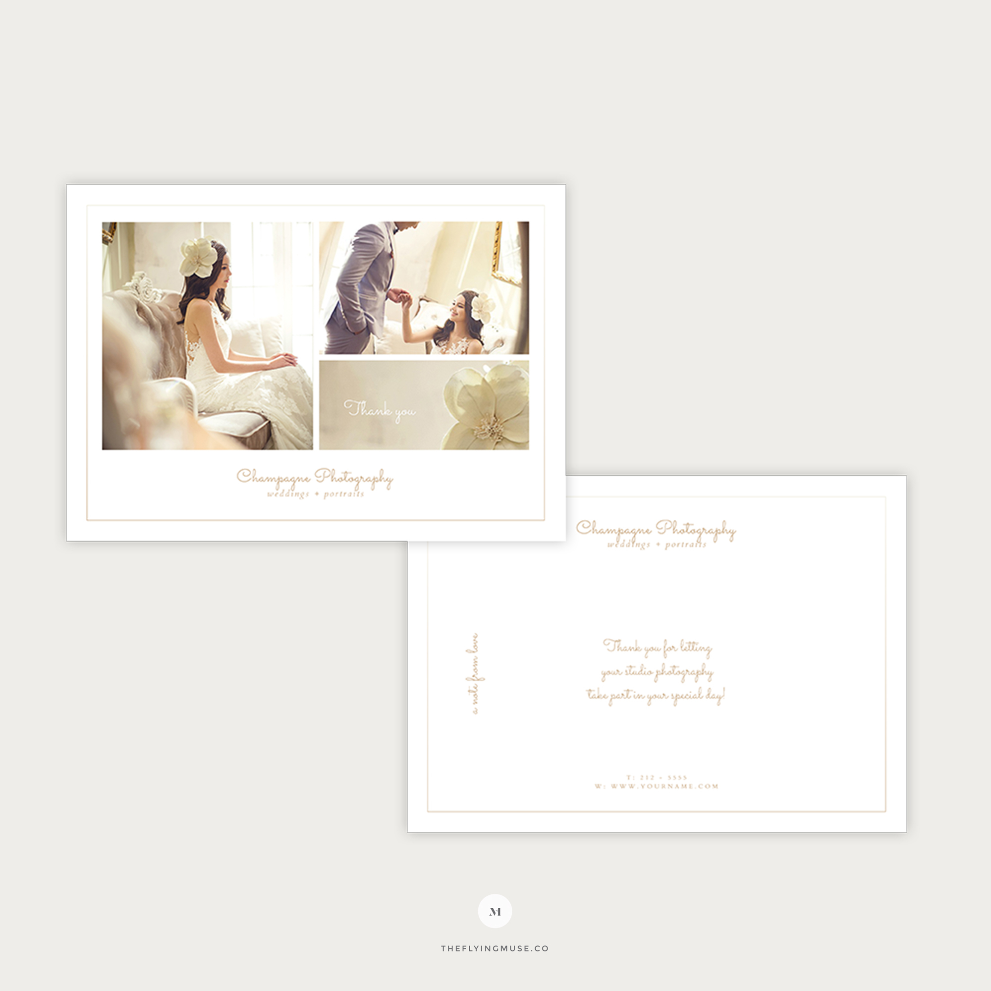 Minimal Thank You Card Template For Wedding Photographers – Champagne  Collection – The Flying Muse Inside Template For Wedding Thank You Cards