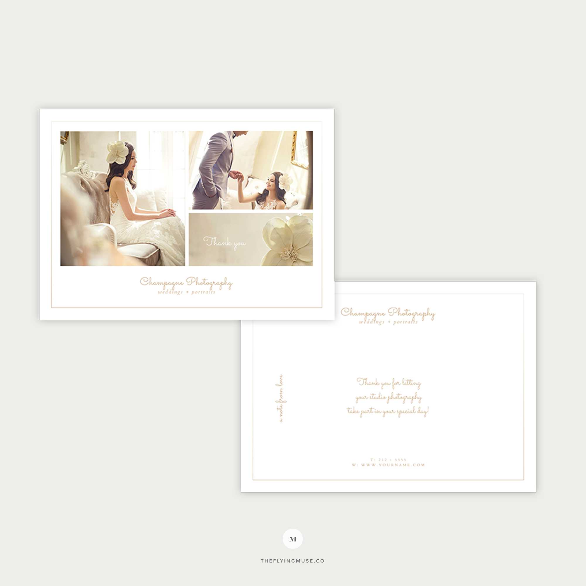 Minimal Thank You Card Template For Wedding Photographers – Champagne  Collection – The Flying Muse Inside Template For Wedding Thank You Cards