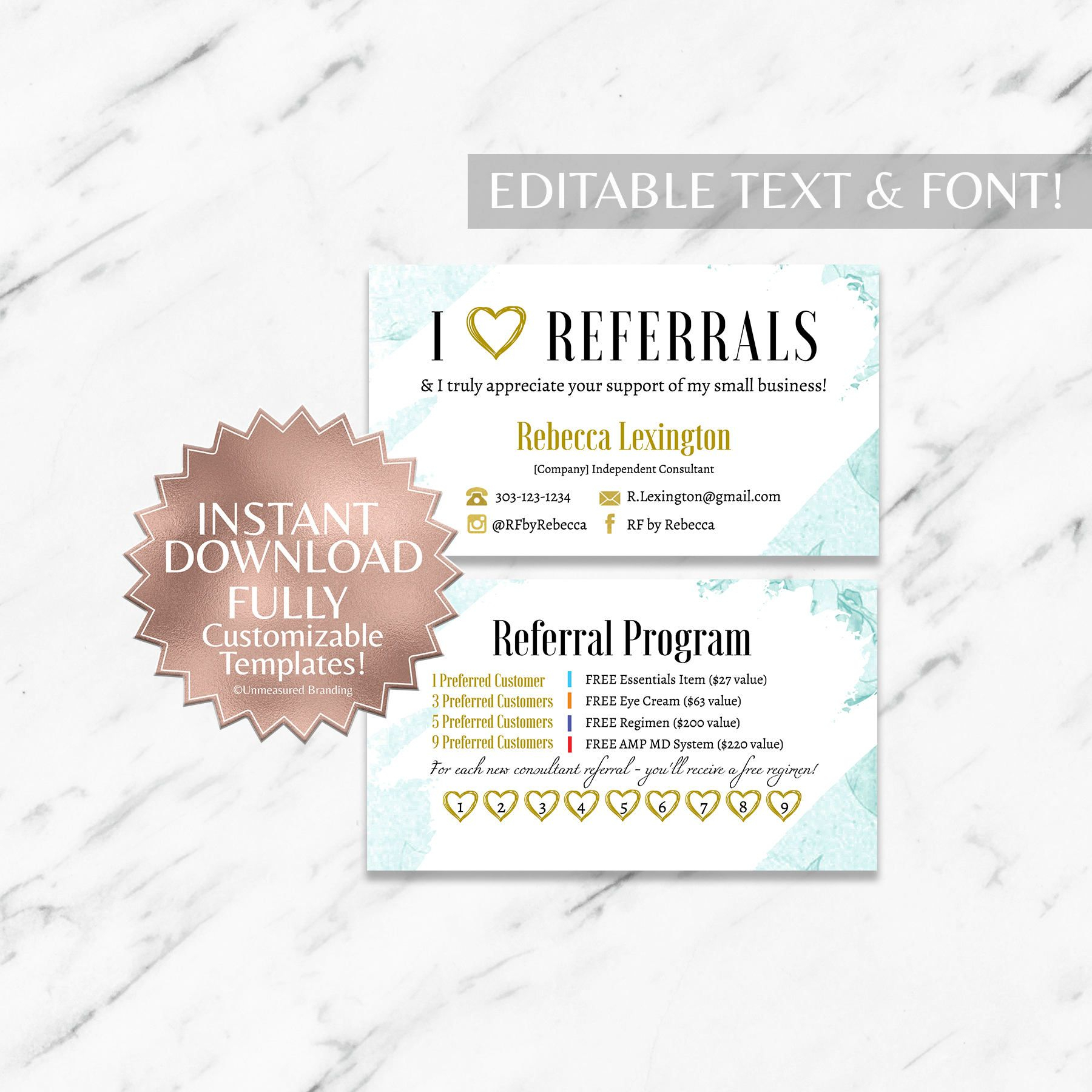 Mint Floral Rodan And Fields Referral Card Instant Download Throughout Rodan And Fields Business Card Template