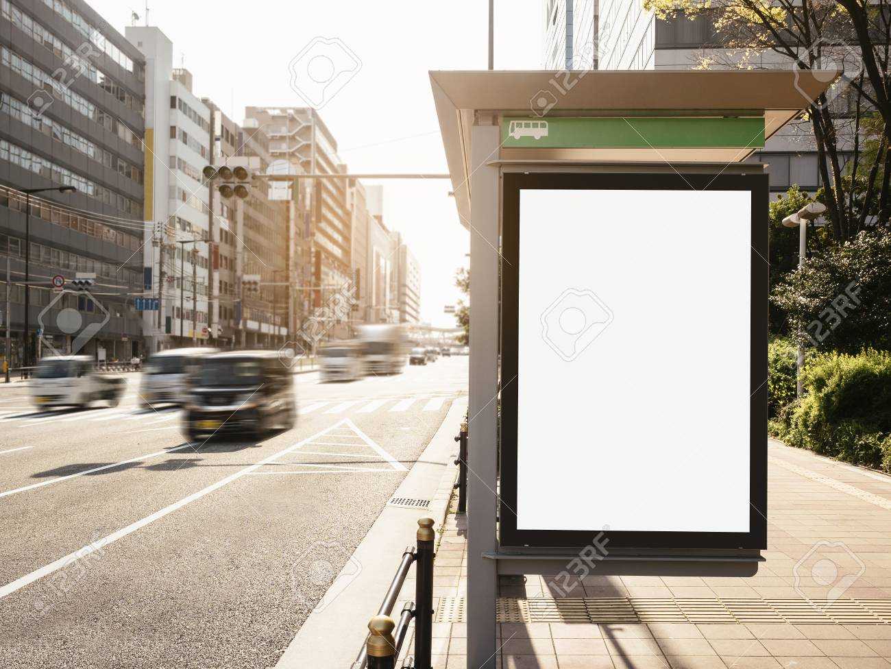 Mock Up Billboard Banner Template At Bus Shelter Media Outdoor.. Intended For Street Banner Template