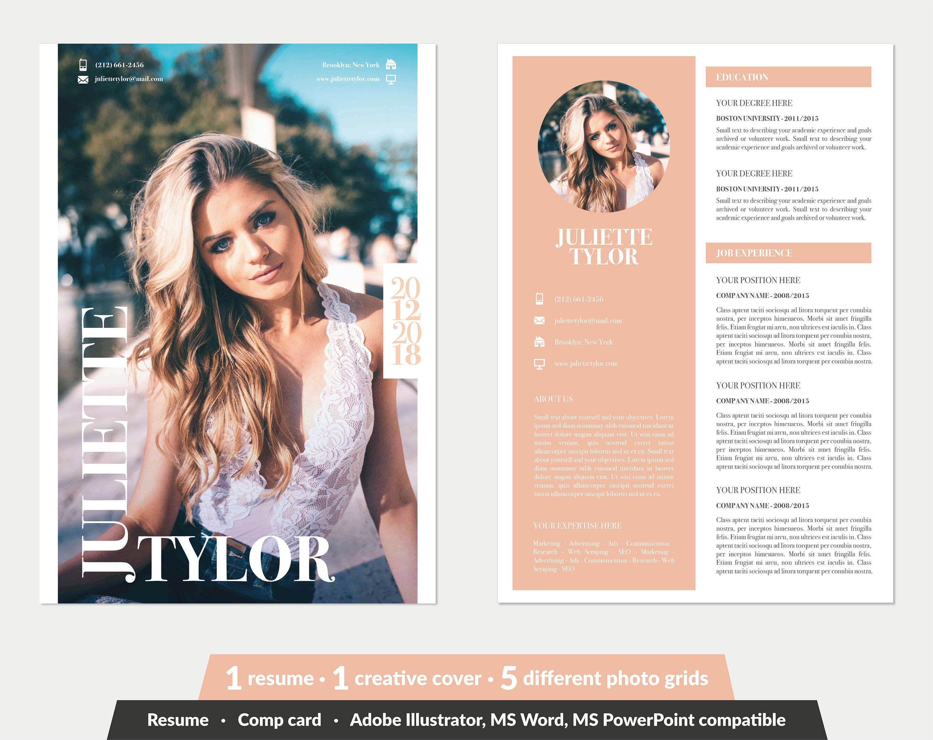 Modeling Comp Card | Fashion Model Comp Card Template (5 Different Grid  Layout) | Word, Powerpoint, Illustrator | Instant Download With Regard To Comp Card Template Download