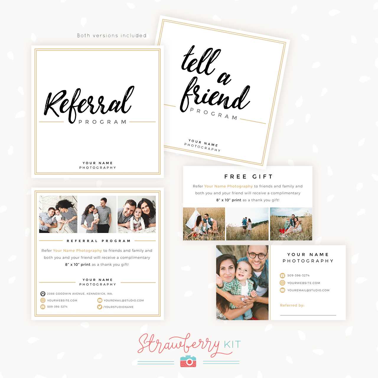 Modern Hand Lettering Referral Card Set - Strawberry Kit In Photography Referral Card Templates