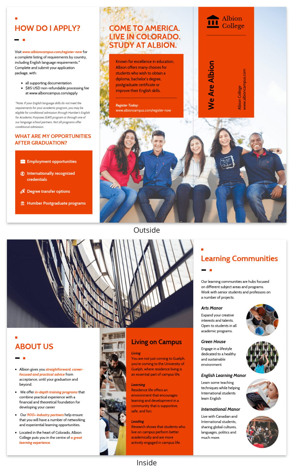 Modern Orange College Tri Fold Brochure Template Template Throughout Student Brochure Template