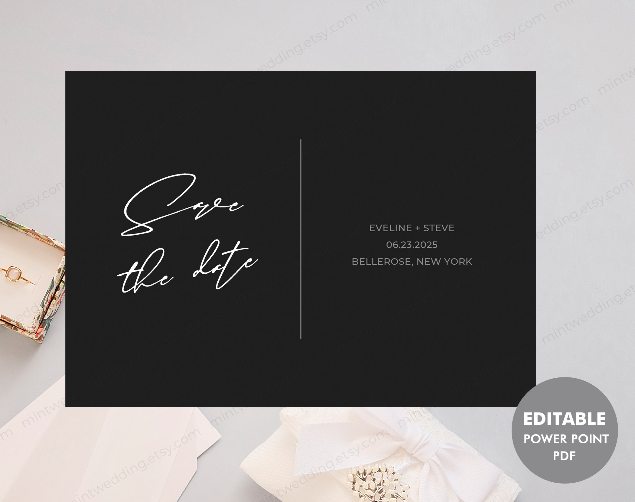Modern Save The Date Template, Printable Wedding Save The Date Cards, Black  Save The Date Printable, Custom Save The Date Digital Item Sd29 Throughout Save The Date Powerpoint Template