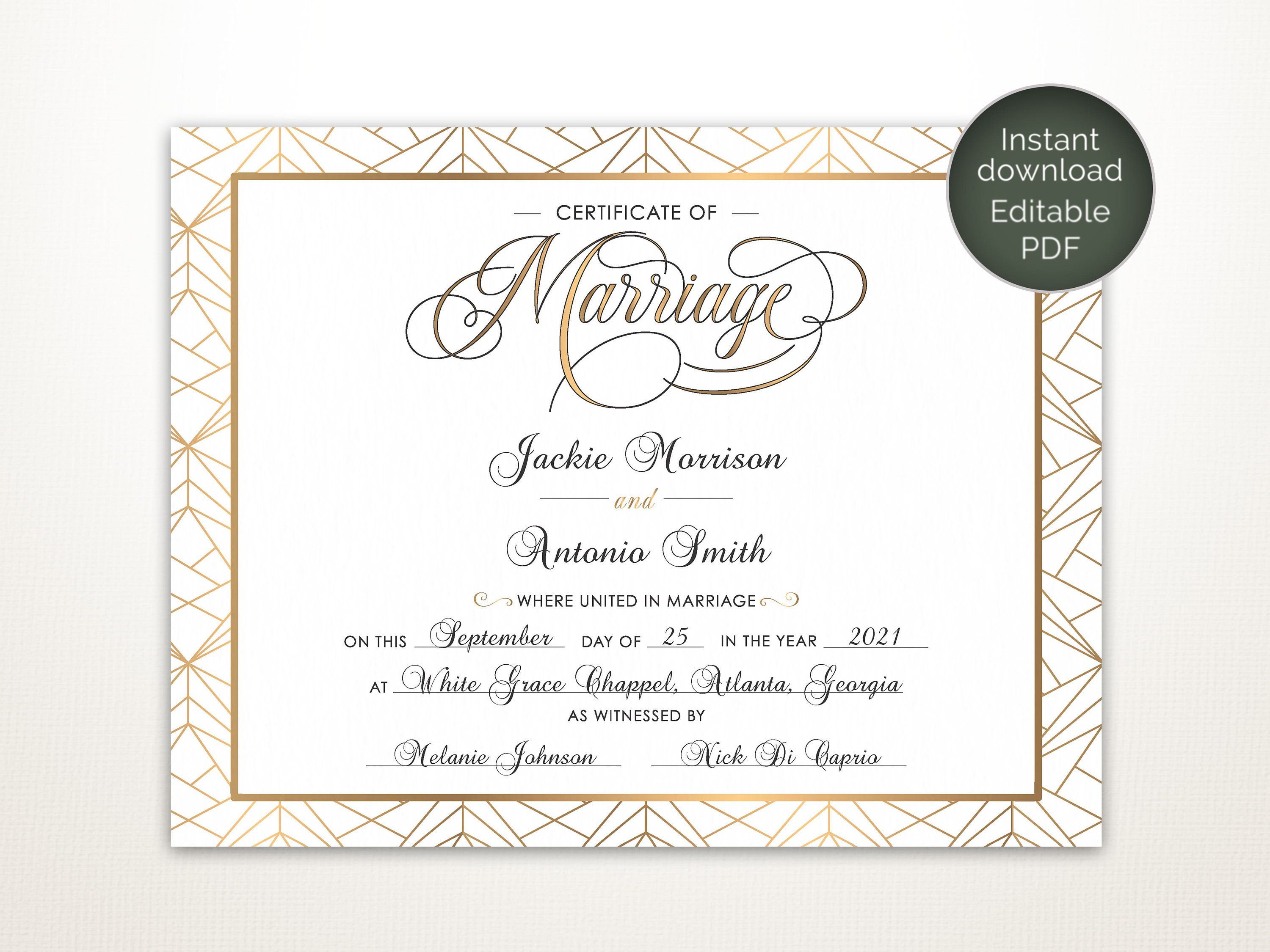 Modern Wedding Certificate, Printable Certificate Of Throughout Certificate Of Marriage Template