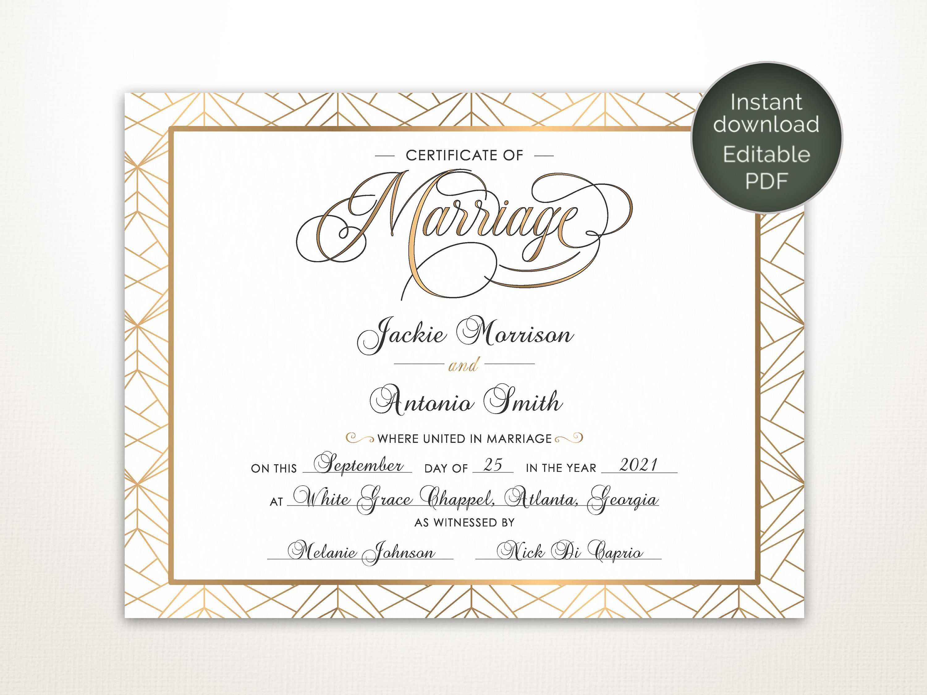 Modern Wedding Certificate, Printable Certificate Of Throughout Certificate Of Marriage Template