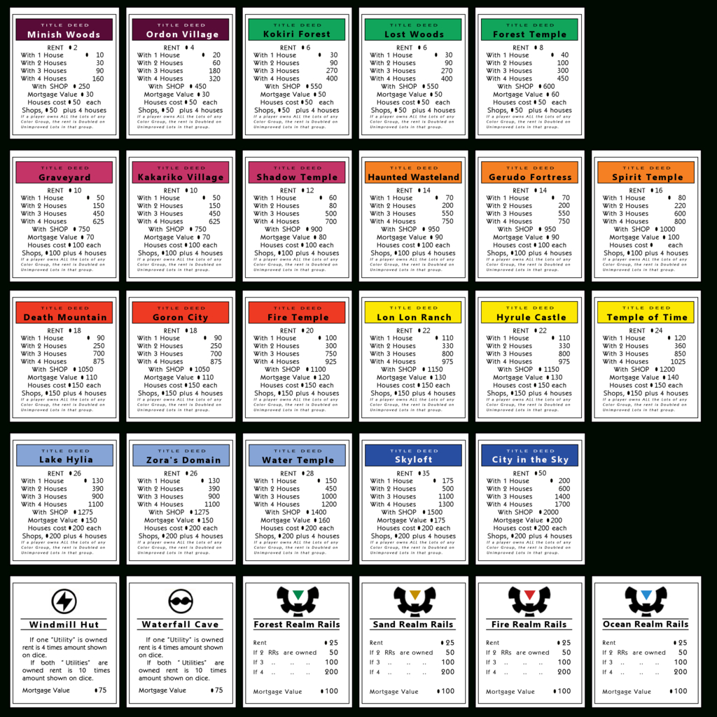 Monopoly Cards List