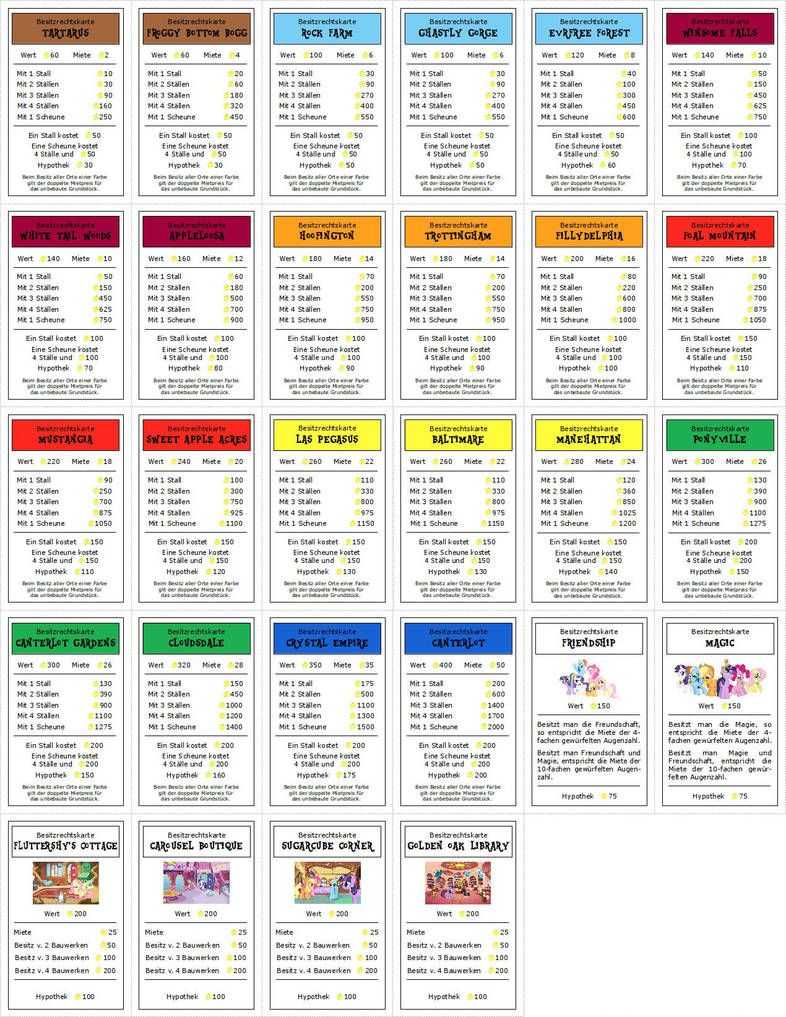 Monopony Deed Cards – Frontsilberhase | Mini Games In Monopoly Property Cards Template