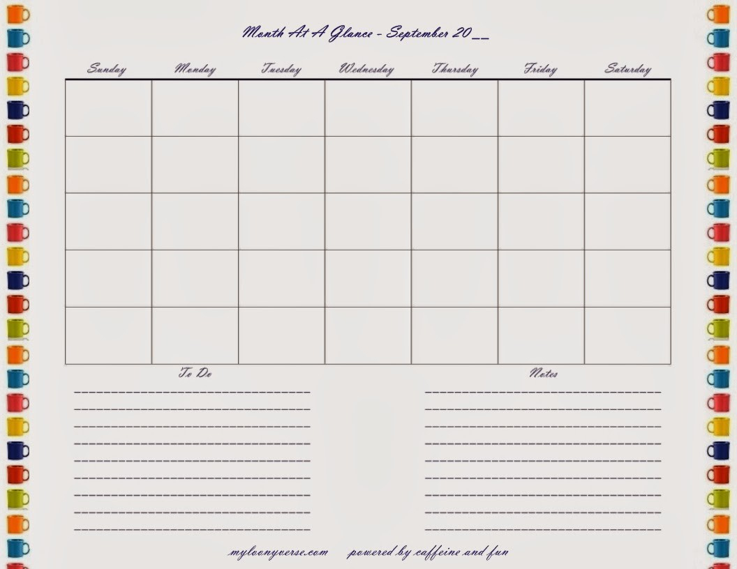 Month At A Glance Calendar Printable 6 Best Of Free Month At Inside Month At A Glance Blank Calendar Template