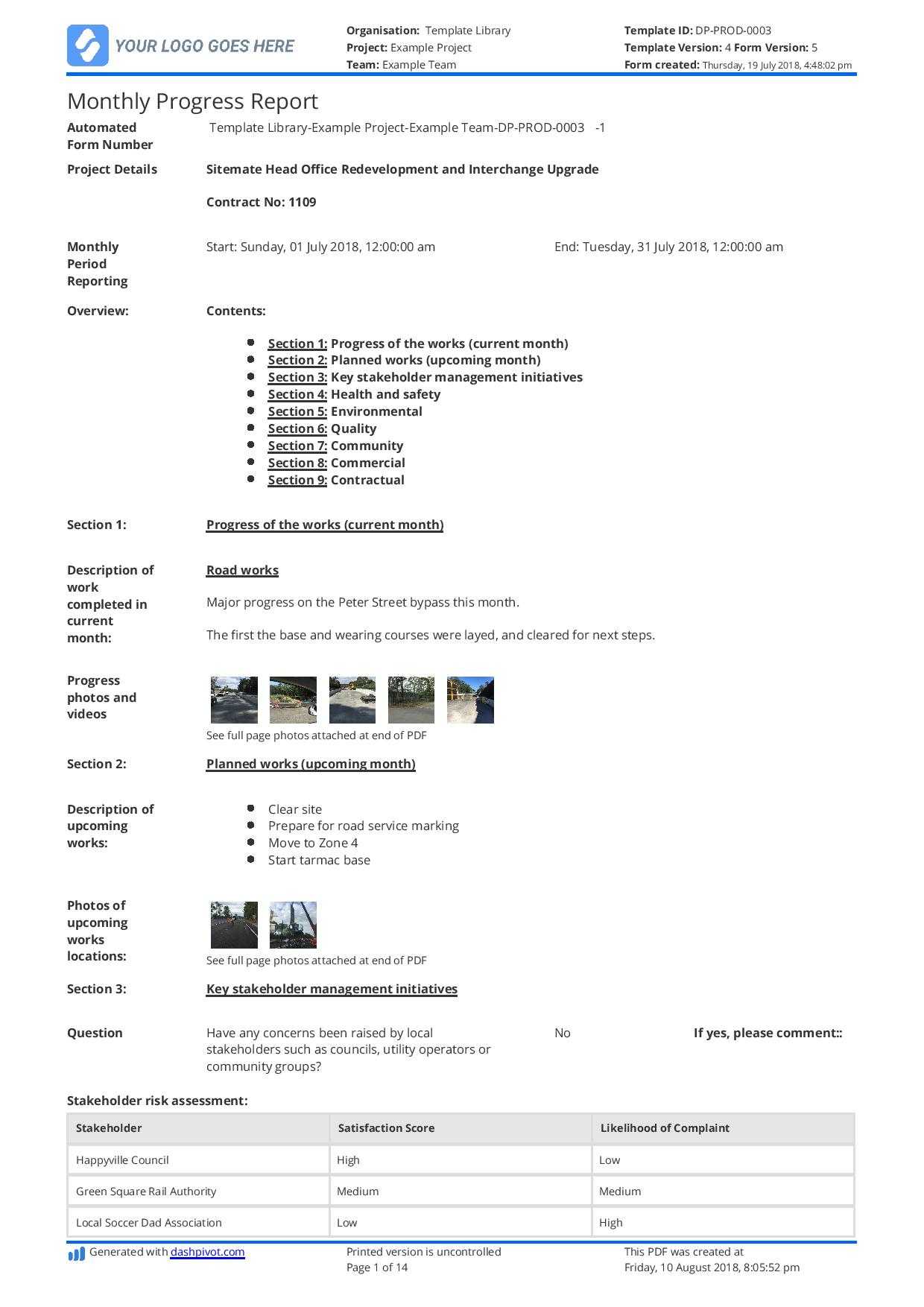 Monthly Construction Progress Report Template: Use This For Monthly Program Report Template