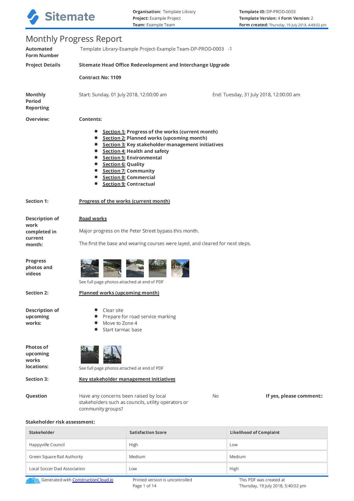 Monthly Construction Progress Report Template: Use This Intended For Project Monthly Status Report Template