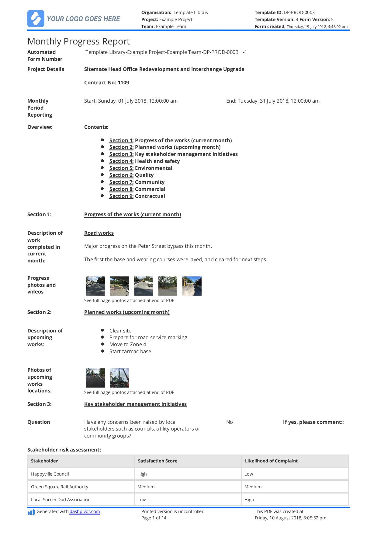Monthly Construction Progress Report Template: Use This Pertaining To Engineering Progress Report Template