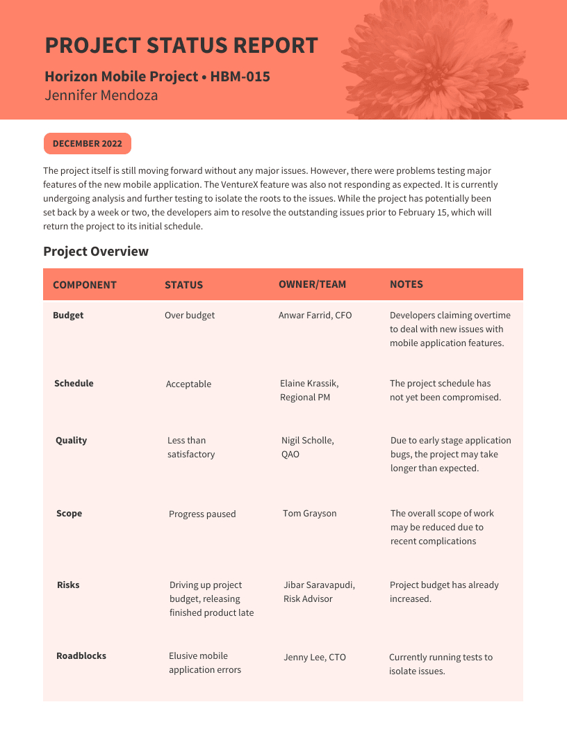 Monthly Project Status Report Template – Venngage Regarding Monthly Project Progress Report Template