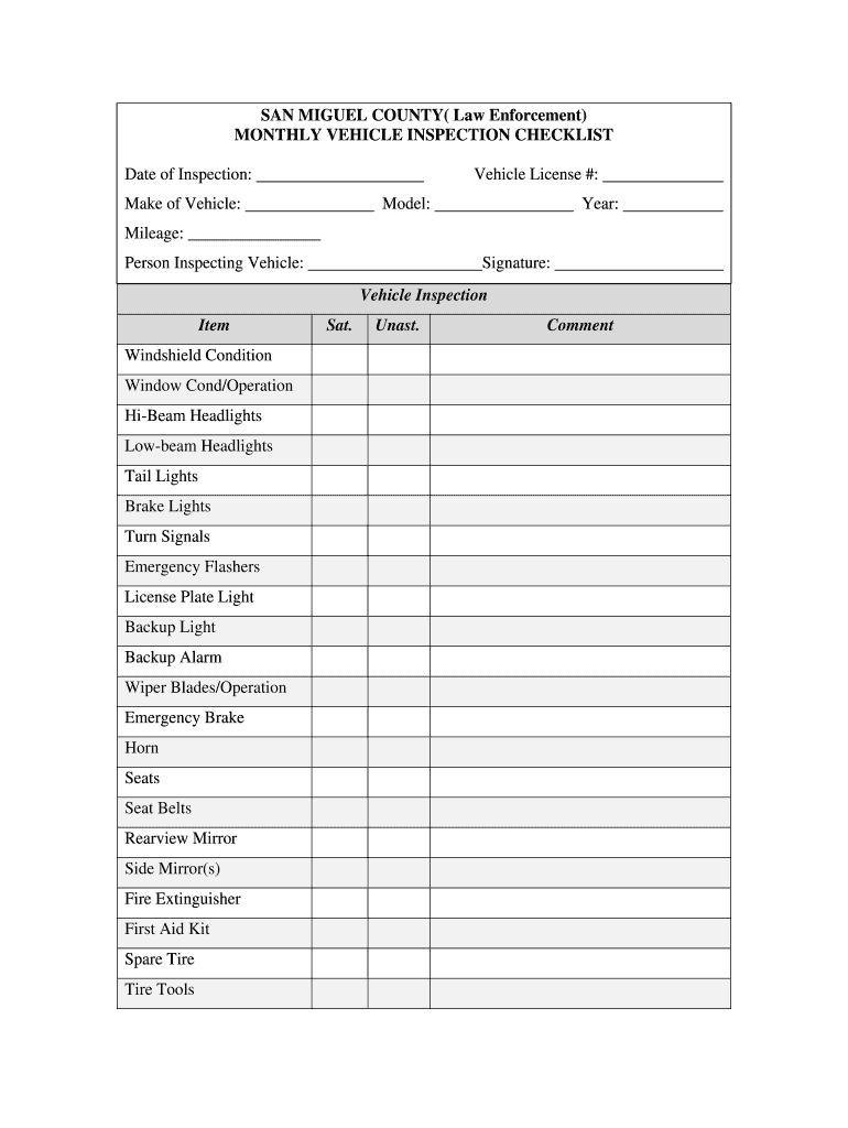 Monthly Vehicle Inspection Checklist – Fill Online Throughout Vehicle Checklist Template Word