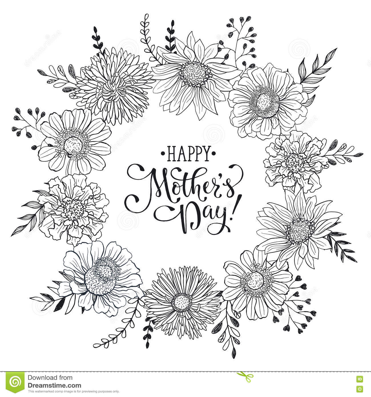 Mother's Day Card Stock Vector. Illustration Of Monochrome For Mothers Day Card Templates