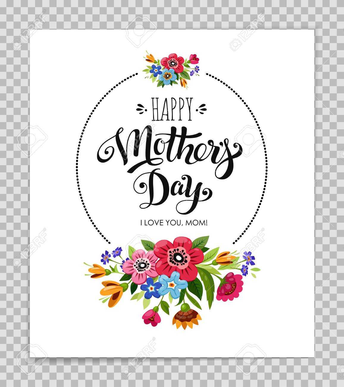 Mothers Day Card Template With Floral Design On Transparent Background. Pertaining To Mothers Day Card Templates