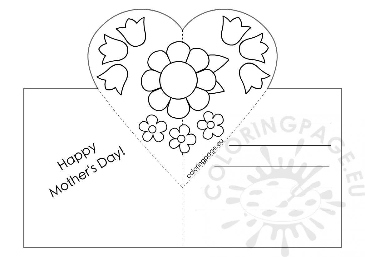 Mothers Day Card With Heart Pop Up Template – Coloring Page For Pop Out Heart Card Template