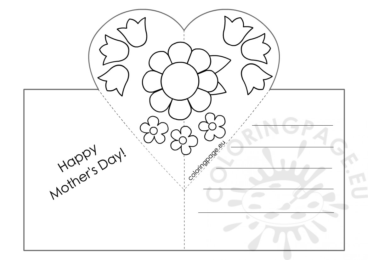 Mothers Day Card With Heart Pop Up Template – Coloring Page Throughout Mothers Day Card Templates