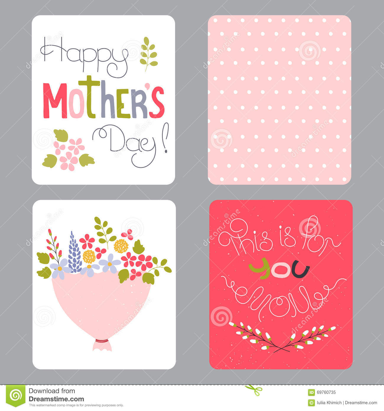 Mothers Day Set Of Cards Stock Vector. Illustration Of Color For Small Greeting Card Template