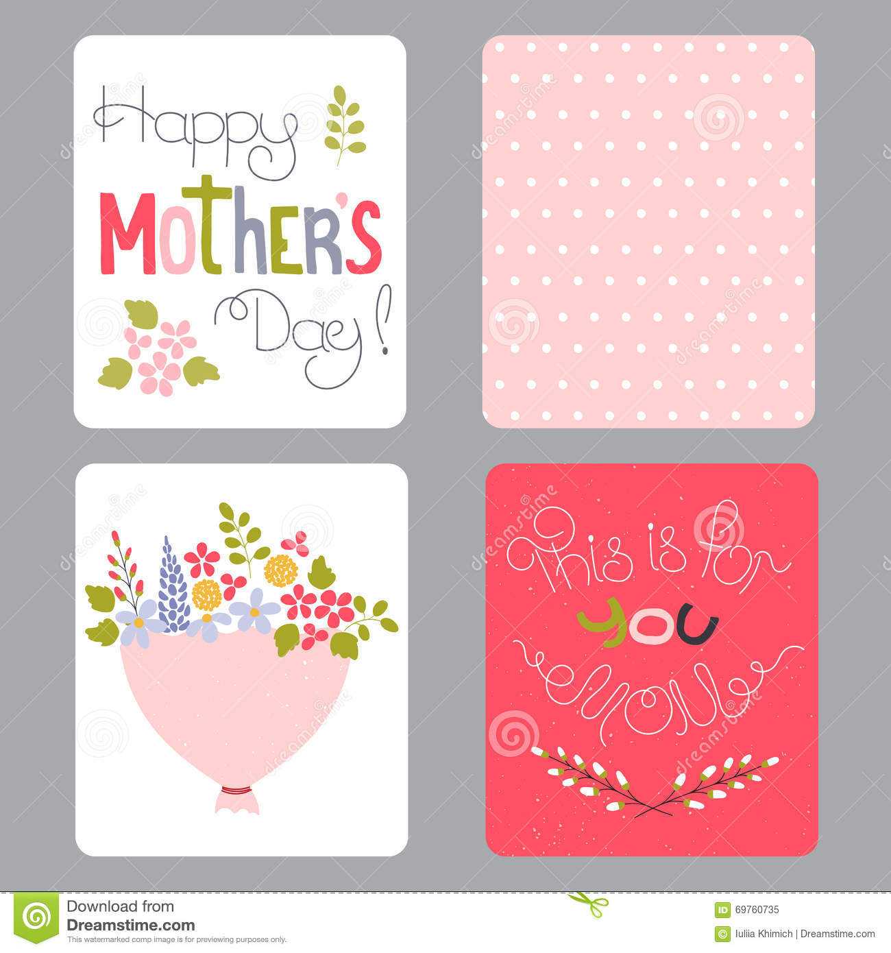 Mothers Day Set Of Cards Stock Vector. Illustration Of Color For Small Greeting Card Template