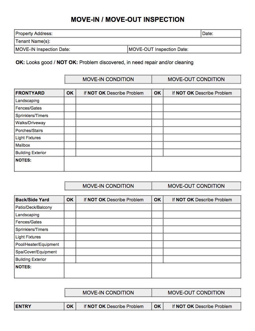 Move In / Move Out Inspection Pdf | Property Management Throughout Property Management Inspection Report Template