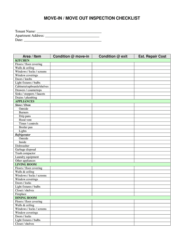 Move In Out Checklist Fill Online Printable Fillable Blank With Regard To Blank Checklist Template Pdf