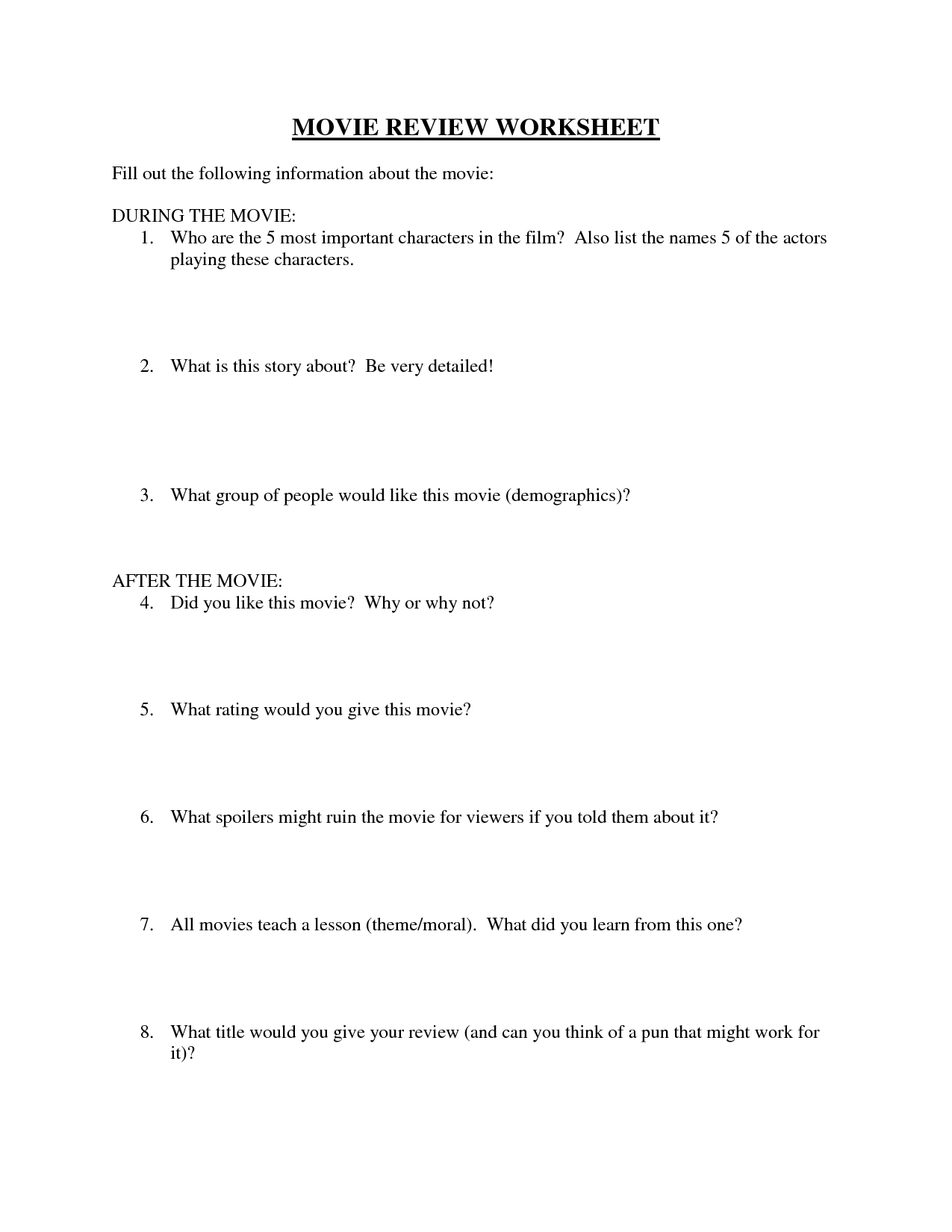 Movie Review Worksheet | Home Library / Study / Office Regarding Story Skeleton Book Report Template
