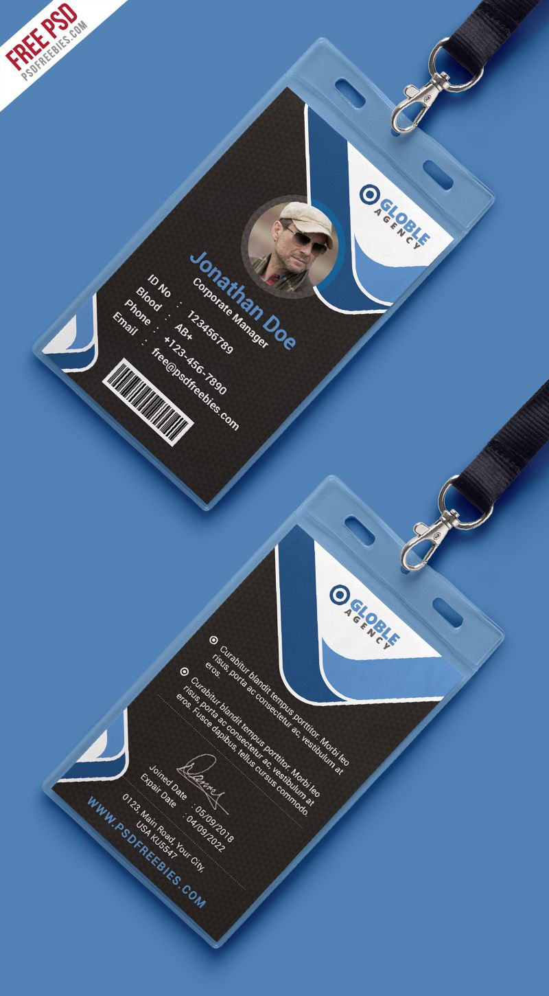 Multipurpose Dark Office Id Card Free Psd Template | Psd Intended For Id Card Design Template Psd Free Download