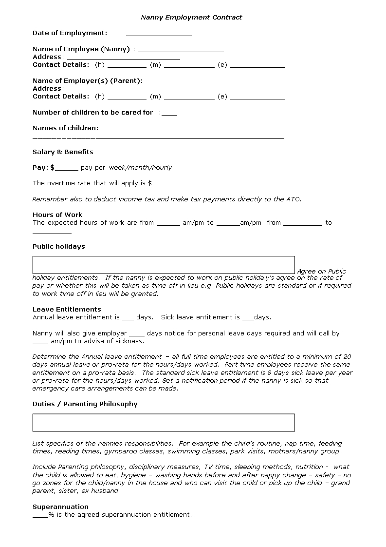 Nanny Contract Template - Nanny Agreement Template | Nanny Regarding Nanny Contract Template Word