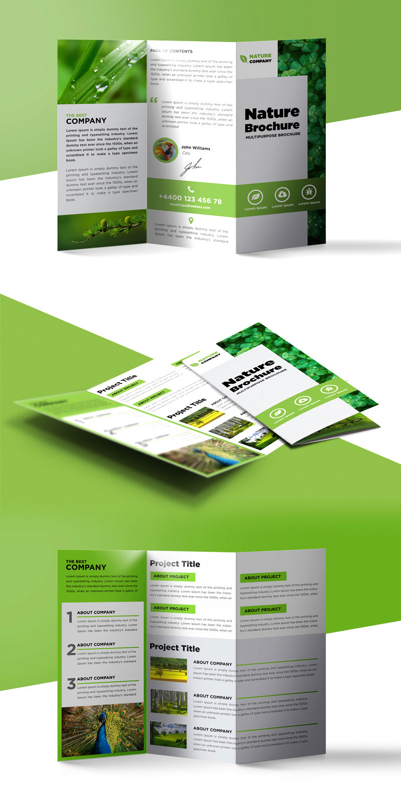 Nature Tri Fold Brochure Template Free Psd | Psdfreebies For 3 Fold Brochure Template Psd Free Download