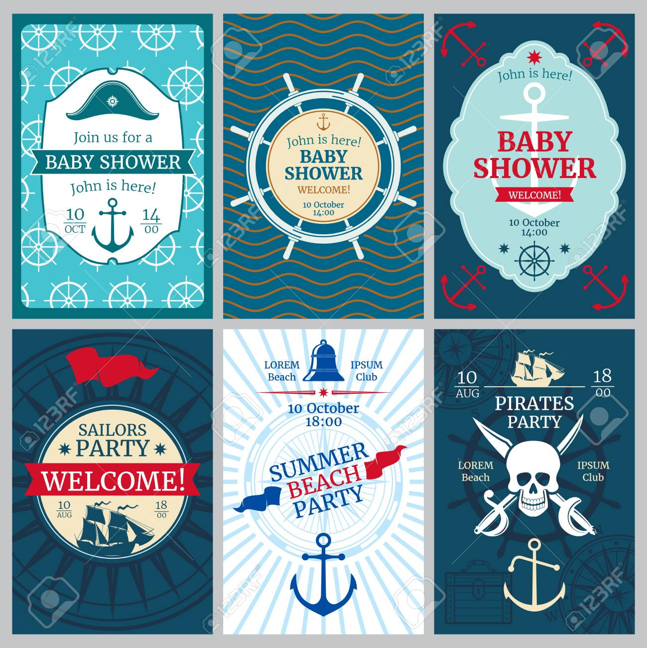 Nautical Baby Shower, Birthday, Beach Party Vector Invitation.. In Nautical Banner Template