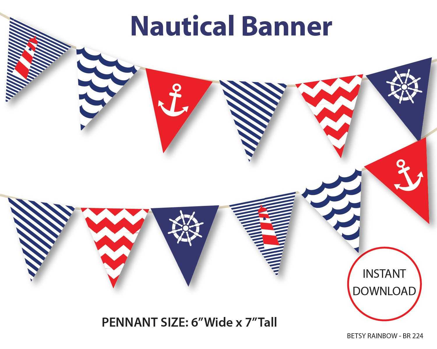 Nautical Banner, Printable Banner, Nautical, Diy Party, Navy Inside Nautical Banner Template