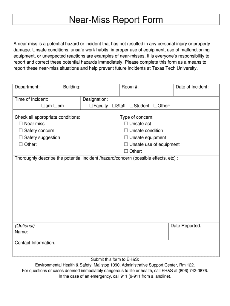 Near Miss Report Format – Fill Online, Printable, Fillable Pertaining To Incident Hazard Report Form Template
