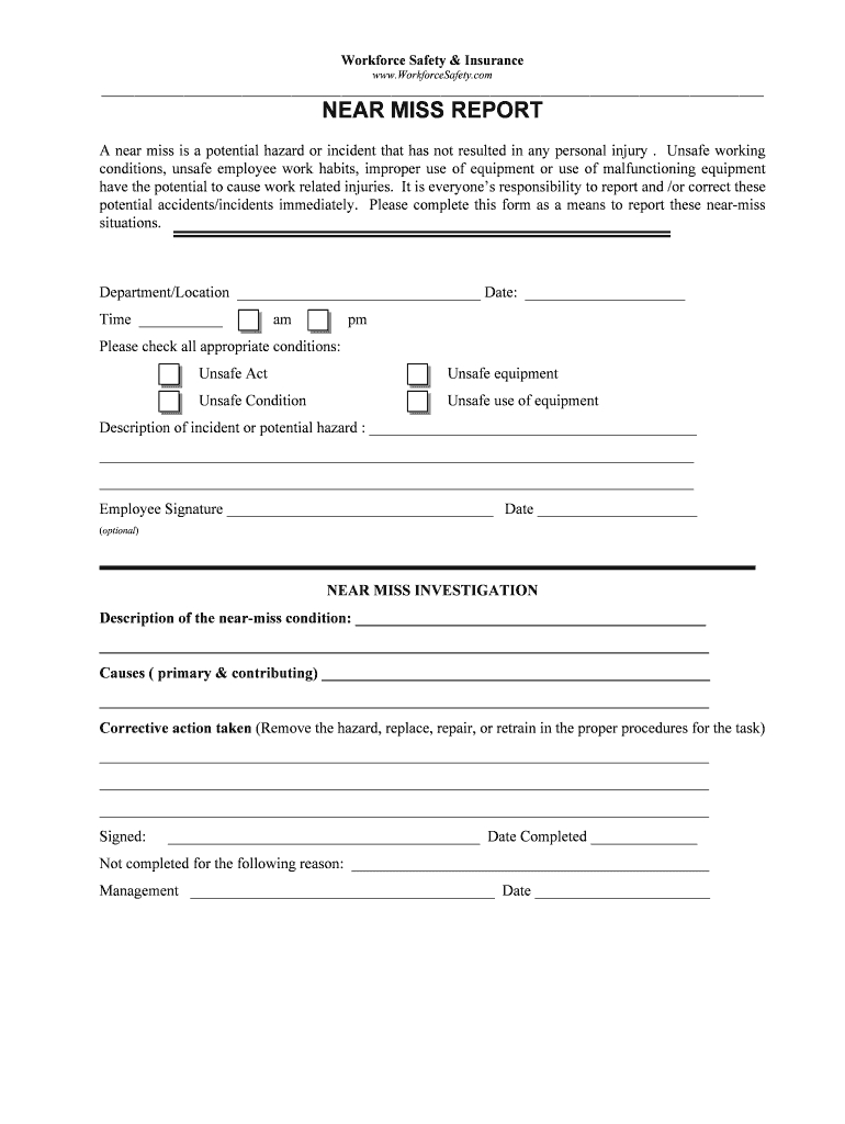 Near Miss Reporting Form – Fill Online, Printable, Fillable Pertaining To Near Miss Incident Report Template