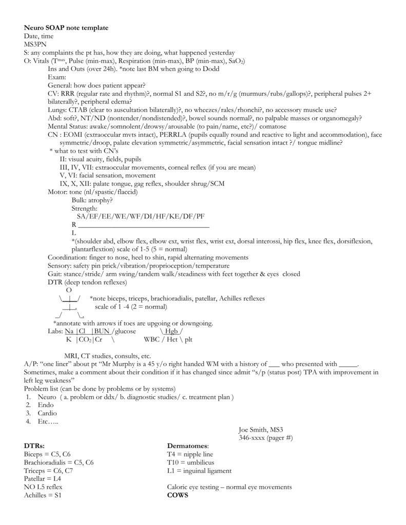 Neuro Soap Note Template Within Soap Report Template