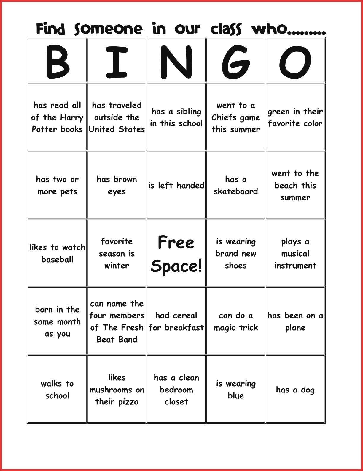 New Bingo Card Template | Leave Latter Inside Ice Breaker Bingo Card Template