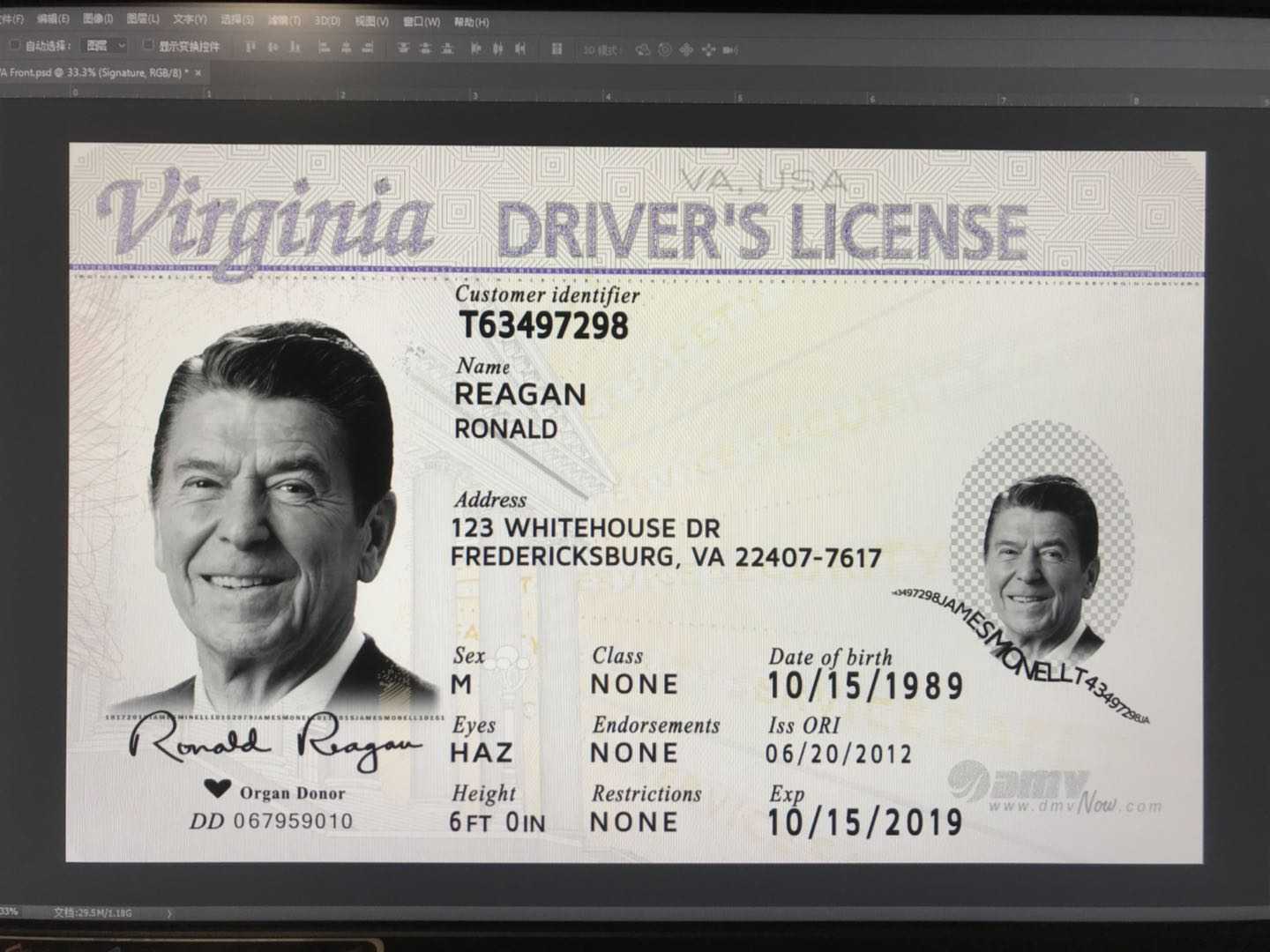 New Virginia Card With Uv Va Id Card Template With Transparent Ghost Va Id  Dl With Regard To Florida Id Card Template