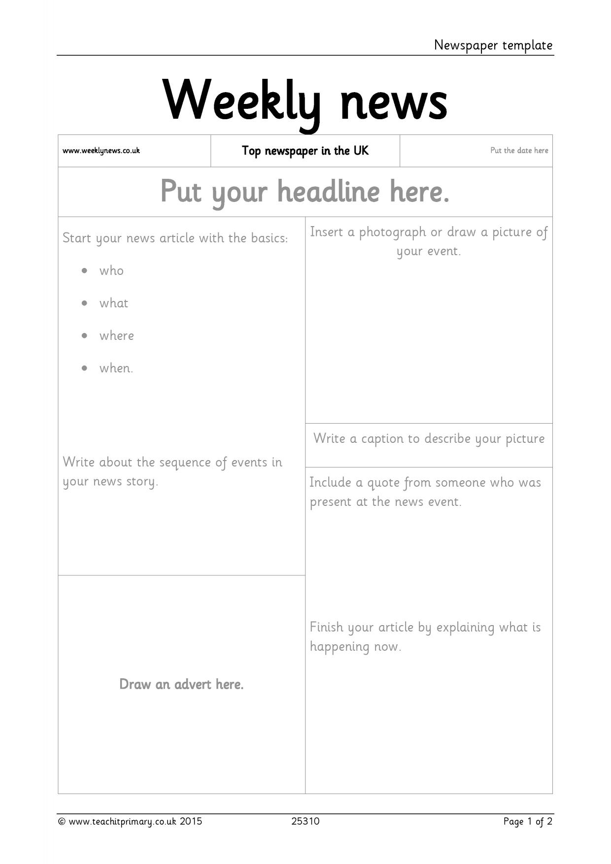 Newspaper Template Throughout Science Report Template Ks2