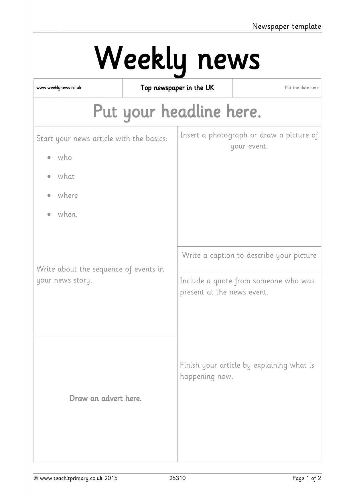 Newspaper Template Within Report Writing Template Ks1