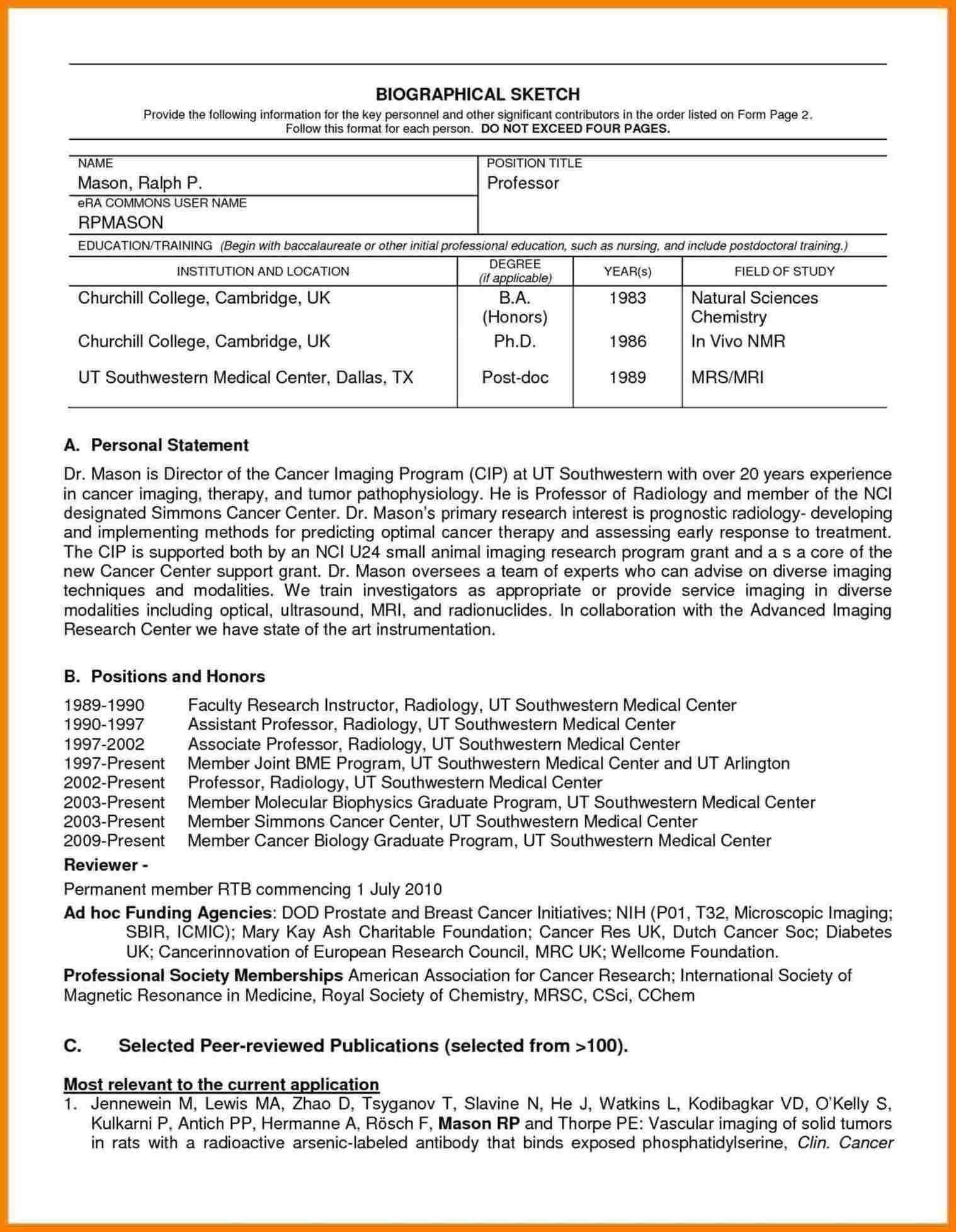 Nih Biosketch Template Doc | Digitalhiten Inside Current Nih Throughout Nih Biosketch Template Word