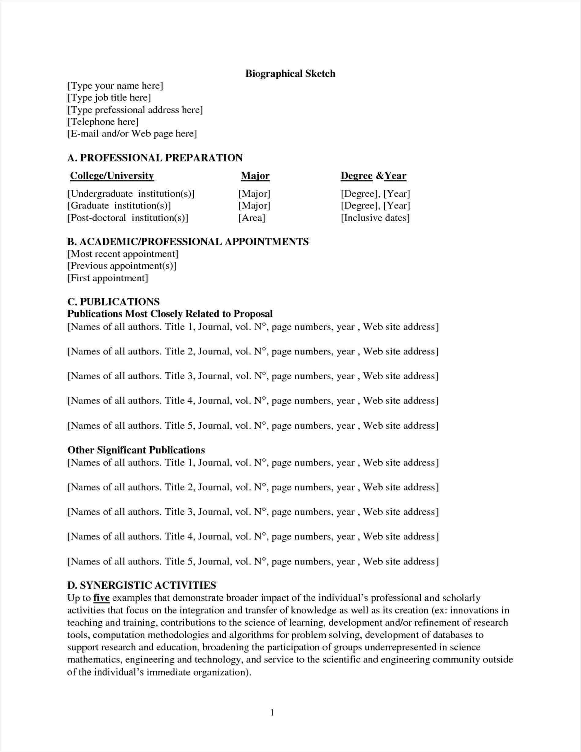 Nih Biosketch Template Word | Template Designs And Ideas With Nih Biosketch Template Word
