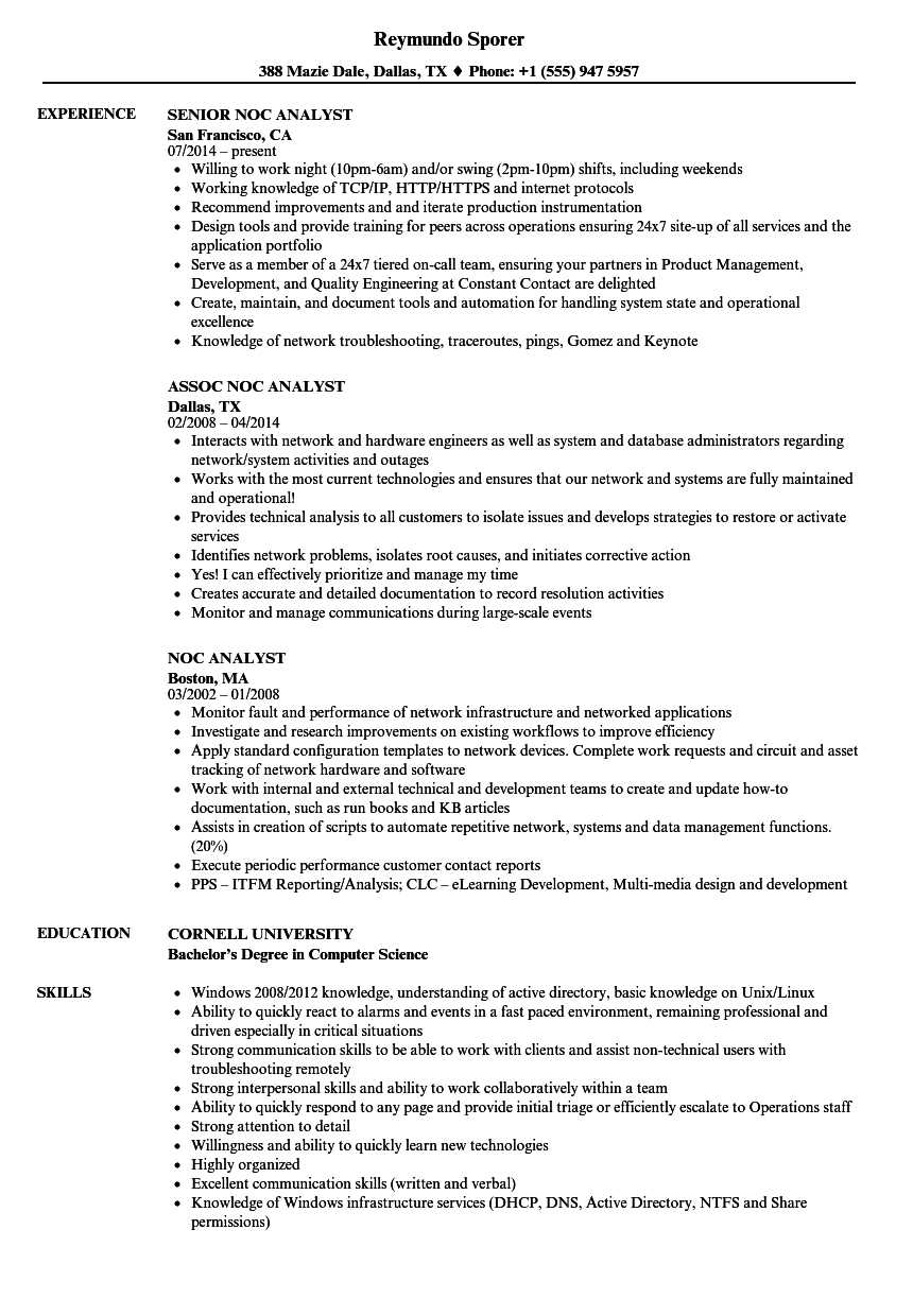 Noc Analyst Resume Samples | Velvet Jobs For Noc Report Template