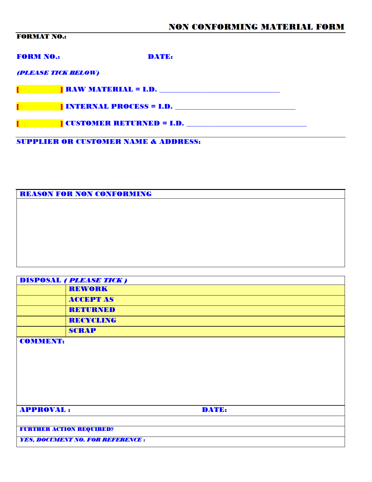 Non Conforming Material Form – Intended For Non Conformance Report Form Template