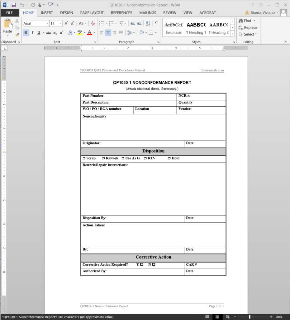 Nonconformance Report Iso Template | Qp1030 1 For Iso 9001 Internal Audit Report Template